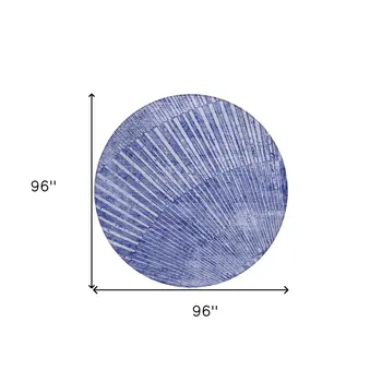8' Round Navy Blue Round Abstract Washable Non Skid Indoor Outdoor Area Rug