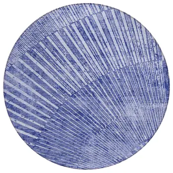 8' Round Navy Blue Round Abstract Washable Non Skid Indoor Outdoor Area Rug