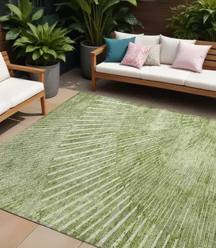 10' X 14' Sage Abstract Washable Non Skid Indoor Outdoor Area Rug