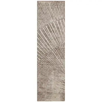 8' Runner Taupe and Ivory Abstract Washable Non Skid Indoor Outdoor Runner Rug