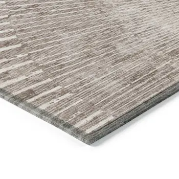 8' Runner Taupe and Ivory Abstract Washable Non Skid Indoor Outdoor Runner Rug