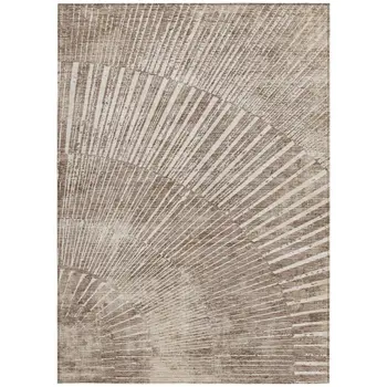 9' X 12' Taupe and Ivory Abstract Washable Non Skid Indoor Outdoor Area Rug