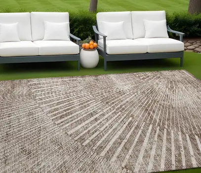 10' X 14' Taupe and Ivory Abstract Washable Non Skid Indoor Outdoor Area Rug
