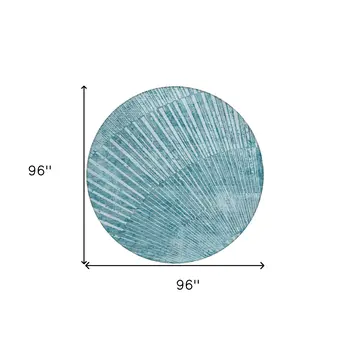 8' Round Teal Round Abstract Washable Non Skid Indoor Outdoor Area Rug