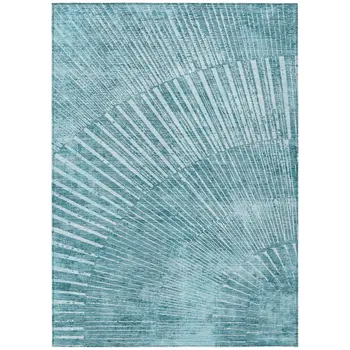 8' X 10' Teal Abstract Washable Non Skid Indoor Outdoor Area Rug