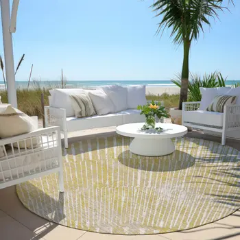 8' Round Wheat Round Abstract Washable Non Skid Indoor Outdoor Area Rug