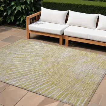 10' X 14' Wheat Abstract Washable Non Skid Indoor Outdoor Area Rug