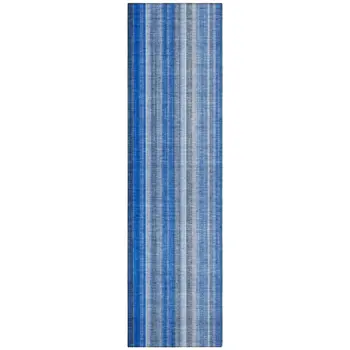 8' Runner Blue Striped Washable Non Skid Indoor Outdoor Runner Rug