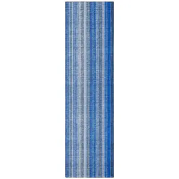 8' Runner Blue Striped Washable Non Skid Indoor Outdoor Runner Rug