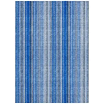 10' X 14' Blue Striped Washable Non Skid Indoor Outdoor Area Rug