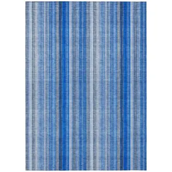 10' X 14' Blue Striped Washable Non Skid Indoor Outdoor Area Rug