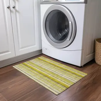 2' X 3' Gold Striped Washable Non Skid Indoor Outdoor Area Rug