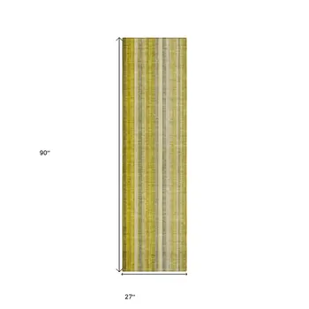 2' X 8' Gold Striped Washable Non Skid Indoor Outdoor Runner Rug
