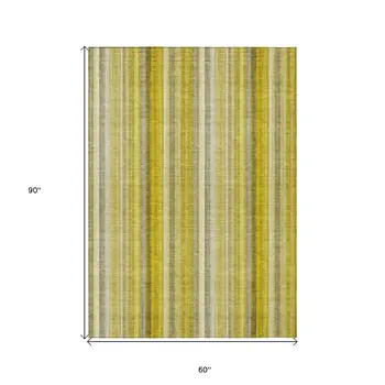 5' X 8' Gold Striped Washable Non Skid Indoor Outdoor Area Rug
