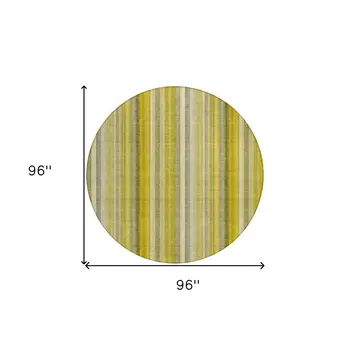 8' Round Gold Round Striped Washable Non Skid Indoor Outdoor Area Rug
