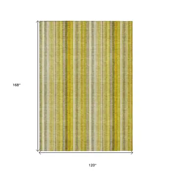 10' X 14' Gold Striped Washable Non Skid Indoor Outdoor Area Rug