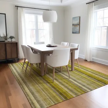 10' X 14' Gold Striped Washable Non Skid Indoor Outdoor Area Rug