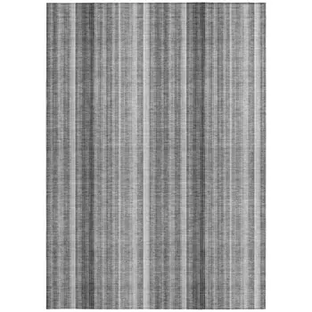5' X 8' Gray Striped Washable Non Skid Indoor Outdoor Area Rug