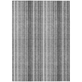 5' X 8' Gray Striped Washable Non Skid Indoor Outdoor Area Rug