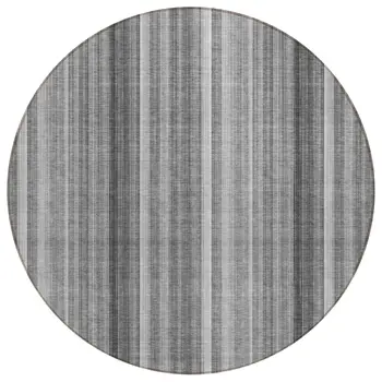 8' Round Gray Round Striped Washable Non Skid Indoor Outdoor Area Rug