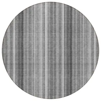 8' Round Gray Round Striped Washable Non Skid Indoor Outdoor Area Rug