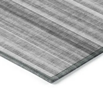 8' X 10' Gray Striped Washable Non Skid Indoor Outdoor Area Rug