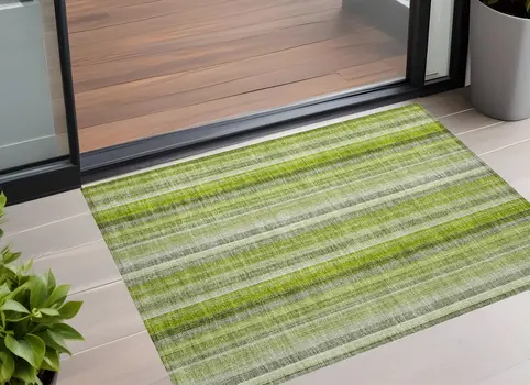 3' X 5' Green Striped Washable Non Skid Indoor Outdoor Area Rug