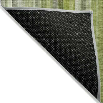 8' Round Green Round Striped Washable Non Skid Indoor Outdoor Area Rug