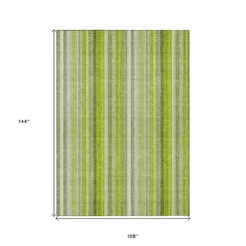 9' X 12' Green Striped Washable Non Skid Indoor Outdoor Area Rug