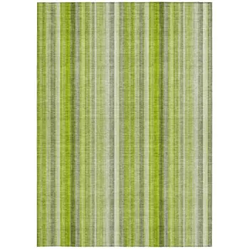 10' X 14' Green Striped Washable Non Skid Indoor Outdoor Area Rug