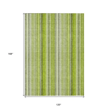 10' X 14' Green Striped Washable Non Skid Indoor Outdoor Area Rug