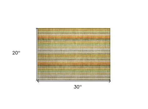 2' X 3' Tan Orange and Green Striped Washable Non Skid Indoor Outdoor Area Rug