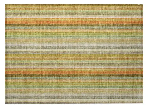2' X 3' Tan Orange and Green Striped Washable Non Skid Indoor Outdoor Area Rug