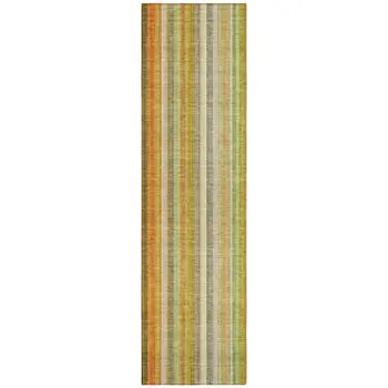 8' Runner Tan Orange and Green Striped Washable Non Skid Indoor Outdoor Runner Rug