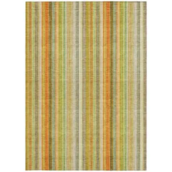 10' X 14' Tan Orange and Green Striped Washable Non Skid Indoor Outdoor Area Rug
