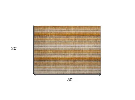 2' X 3' Orange Ivory and Gray Striped Washable Non Skid Indoor Outdoor Area Rug