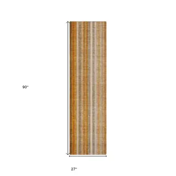 2' X 8' Orange Ivory and Gray Striped Washable Non Skid Indoor Outdoor Runner Rug