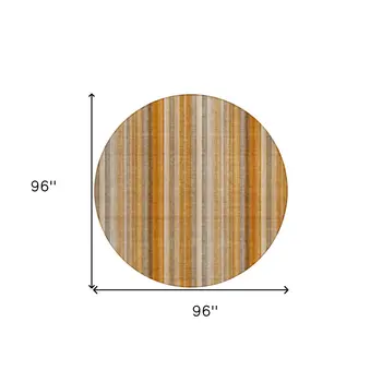 8' Round Orange Ivory and Gray Round Striped Washable Non Skid Indoor Outdoor Area Rug