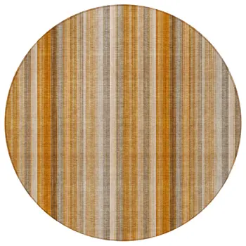 8' Round Orange Ivory and Gray Round Striped Washable Non Skid Indoor Outdoor Area Rug
