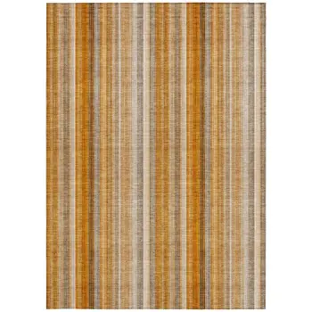 8' X 10' Orange Ivory and Gray Striped Washable Non Skid Indoor Outdoor Area Rug
