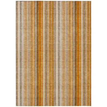 8' X 10' Orange Ivory and Gray Striped Washable Non Skid Indoor Outdoor Area Rug
