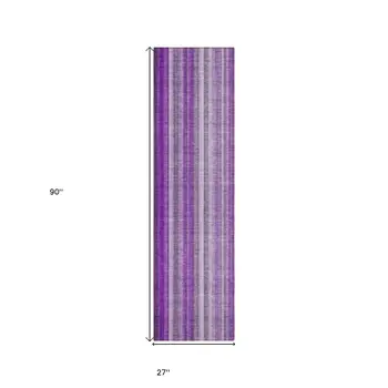 8' Runner Purple Striped Washable Non Skid Indoor Outdoor Runner Rug