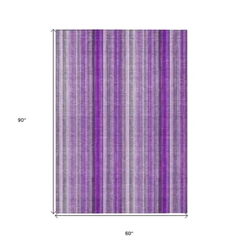 5' X 8' Purple Striped Washable Non Skid Indoor Outdoor Area Rug