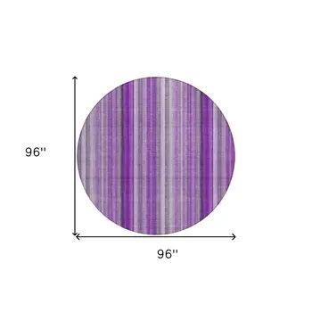 8' Purple Round Striped Washable Indoor Outdoor Area Rug