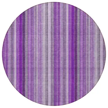 8' Purple Round Striped Washable Indoor Outdoor Area Rug