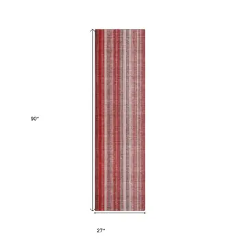 8' Runner Gray Pink and Red Striped Washable Non Skid Indoor Outdoor Runner Rug