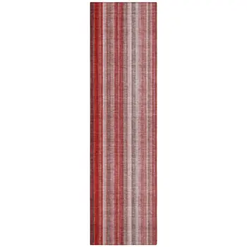 8' Runner Gray Pink and Red Striped Washable Non Skid Indoor Outdoor Runner Rug