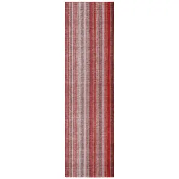 8' Runner Gray Pink and Red Striped Washable Non Skid Indoor Outdoor Runner Rug