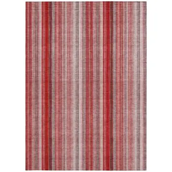 5' X 8' Gray Pink and Red Striped Washable Non Skid Indoor Outdoor Area Rug