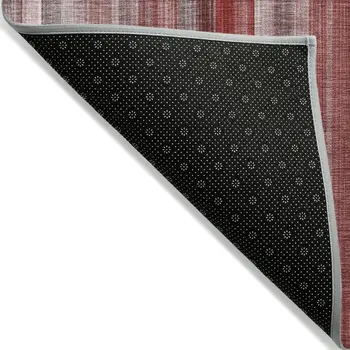 8' X 10' Gray Pink and Red Striped Washable Non Skid Indoor Outdoor Area Rug